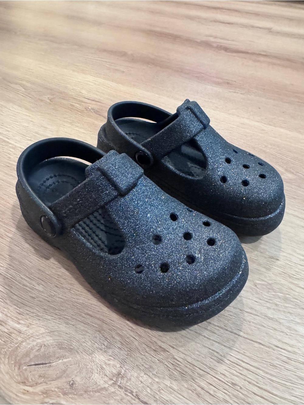 CROCS Kids Black Glitter Clog Sandals with Back Strap